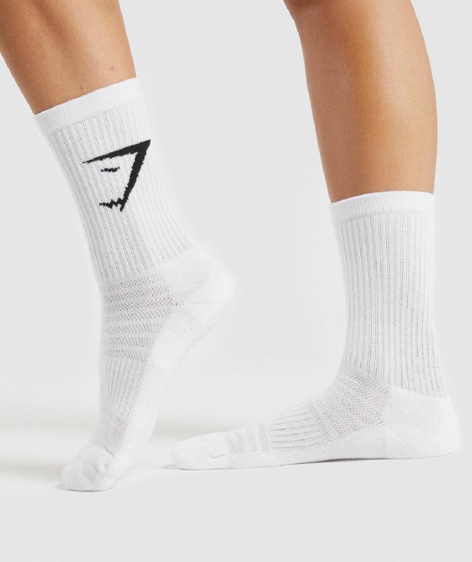 Calcetines Gymshark Crew 3pk Mujer Blancas | CO 3114YXF